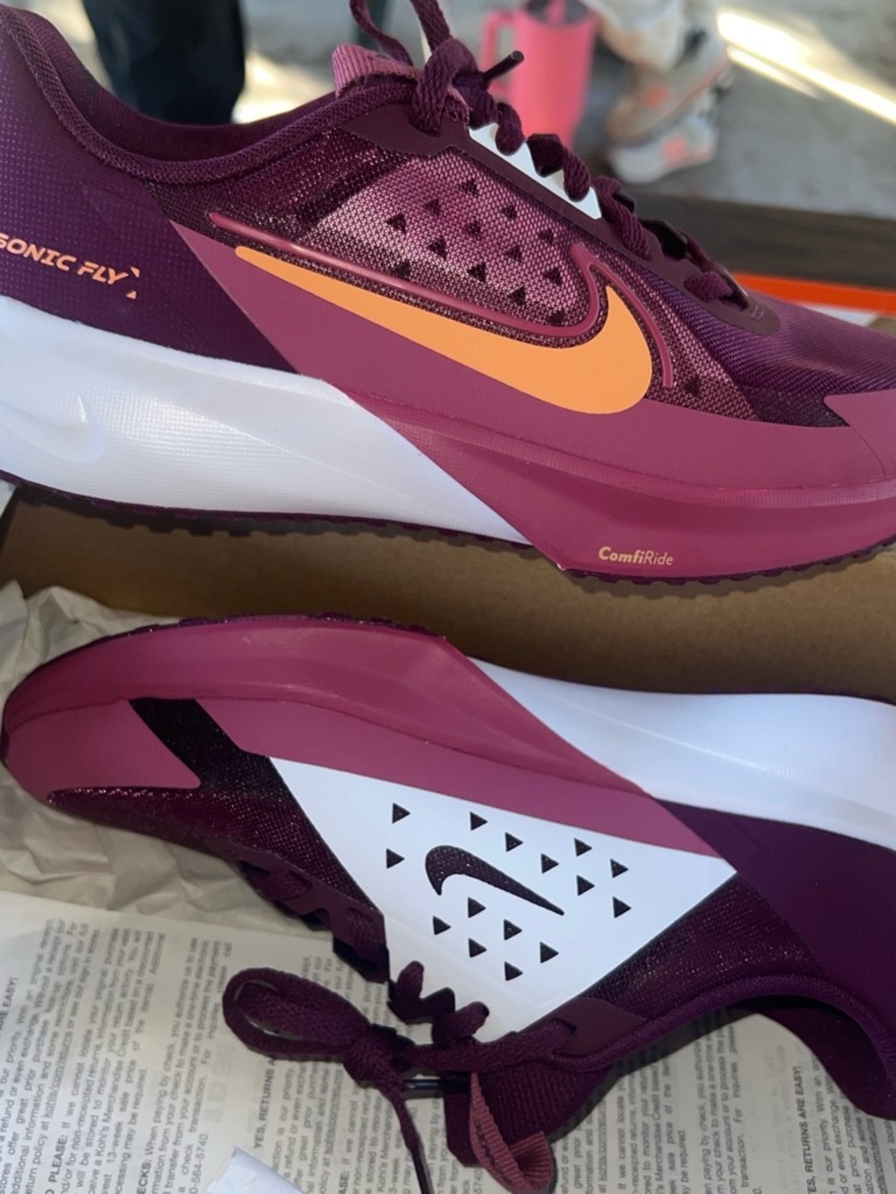 Nike Women’s Sonic Fly Sneakers - Burgundy with Peach Swoosh